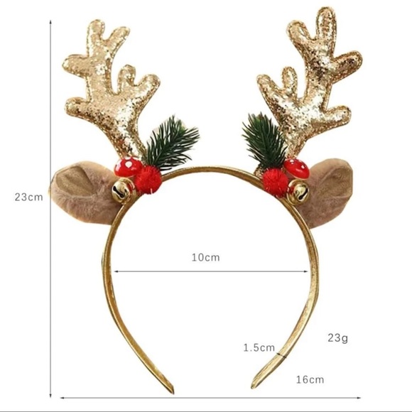 Christmas Reindeer Headband in Gold Glitter - Picture 3 of 5